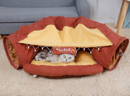 Collapsible Cat Tunnel with Mat – Fun & Cozy Hideout!