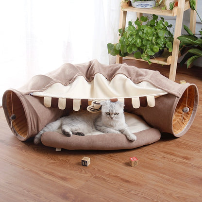 Collapsible Cat Tunnel with Mat – Fun & Cozy Hideout!