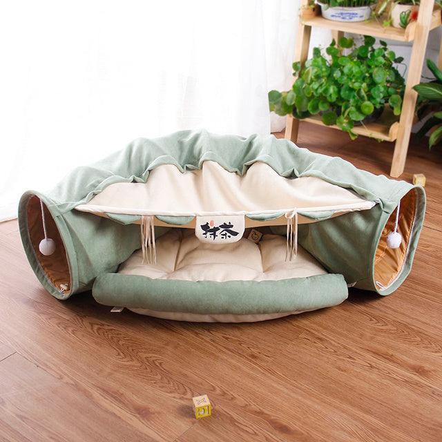 Collapsible Cat Tunnel with Mat – Fun & Cozy Hideout!