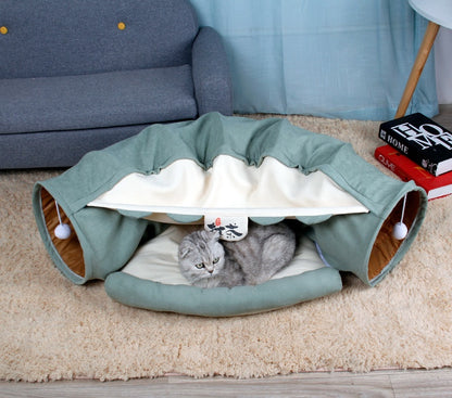 Collapsible Cat Tunnel with Mat – Fun & Cozy Hideout!