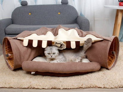 Collapsible Cat Tunnel with Mat – Fun & Cozy Hideout!